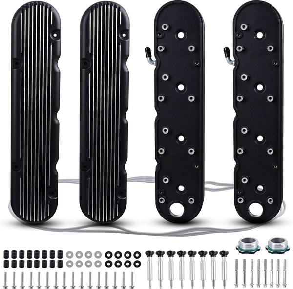 SUSUCAR Aluminum Finned Valve Covers for Chevy Small Block SB V8 293 325 376 427,Valve Covers w/Coil Mounts and Covers- Black LS1 LS2 LS3 LS6 LS7