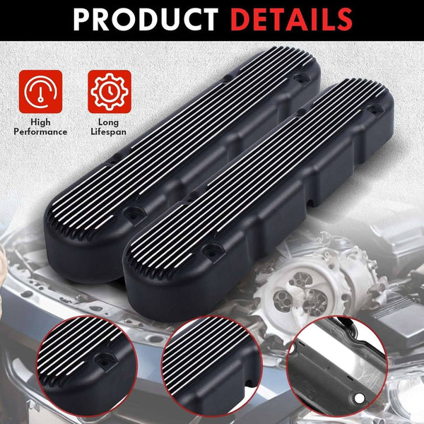 SUSUCAR Aluminum Finned Valve Covers for Chevy Small Block SB V8 293 325 376 427,Valve Covers w/Coil Mounts and Covers- Black LS1 LS2 LS3 LS6 LS7