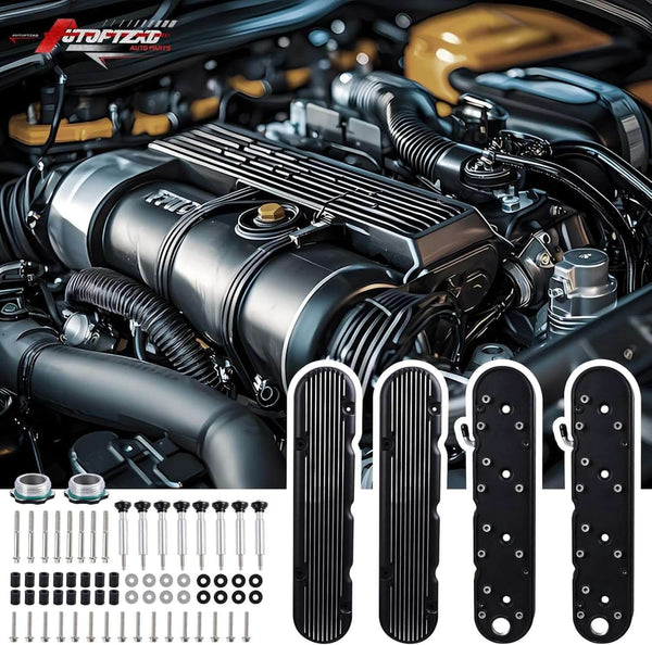 SUSUCAR Aluminum Finned Valve Covers for Chevy Small Block SB V8 293 325 376 427,Valve Covers w/Coil Mounts and Covers- Black LS1 LS2 LS3 LS6 LS7