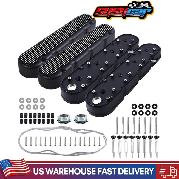 SUSUCAR Aluminum Finned Valve Covers for Chevy Small Block SB V8 293 325 376 427,Valve Covers w/Coil Mounts and Covers- Black LS1 LS2 LS3 LS6 LS7
