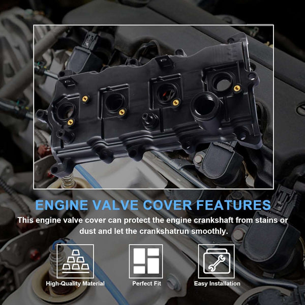 SUSUCAR Engine Valve Cover with Gasket Bolts & Oil Cap Compatible with 2007-2012 for Nissan Altima Sentra SE-R 2.5L Replace# 13264-JA00A 13270-JA00A