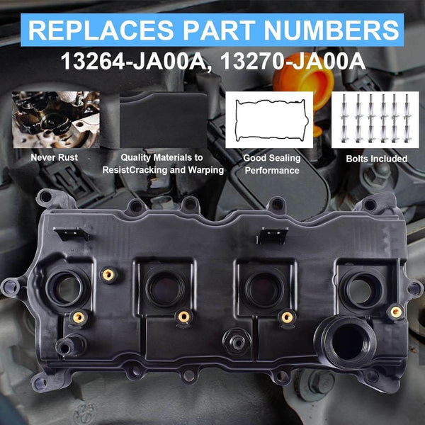 SUSUCAR Engine Valve Cover with Gasket Bolts & Oil Cap Compatible with 2007-2012 for Nissan Altima Sentra SE-R 2.5L Replace# 13264-JA00A 13270-JA00A