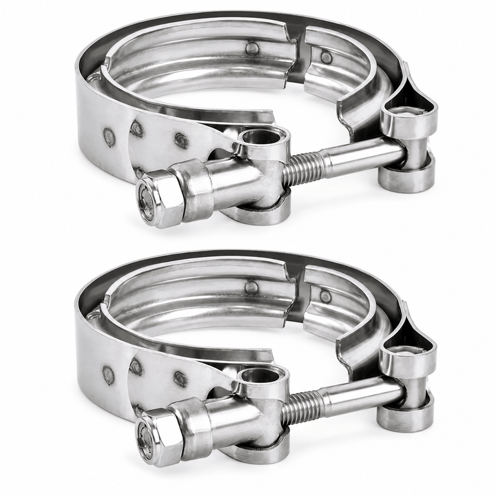 2-Pack 2.5" Stainless Steel V-Band Clamp & Flange Kit for Turbo Exhaust Downpipes