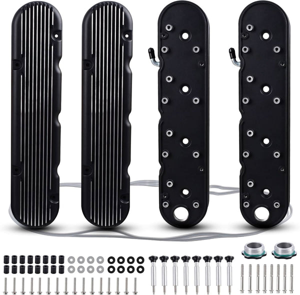 Aluminum Finned Valve Covers for Chevy Small Block SB V8 293 325 376 427,Valve Covers w/Coil Mounts and Covers- Black LS1 LS2 LS3 LS6 LS7