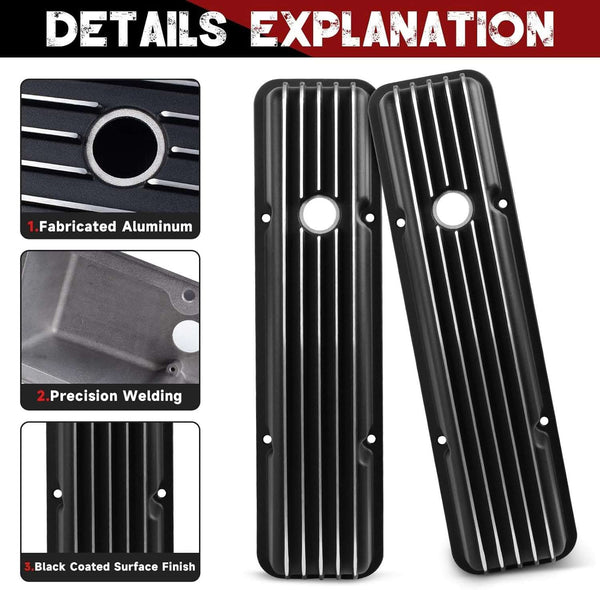 Valve CoversNew Black Aluminum Tall Valve Covers for Chevy SBC 1958-1986 283 302 305 327 350 383 400