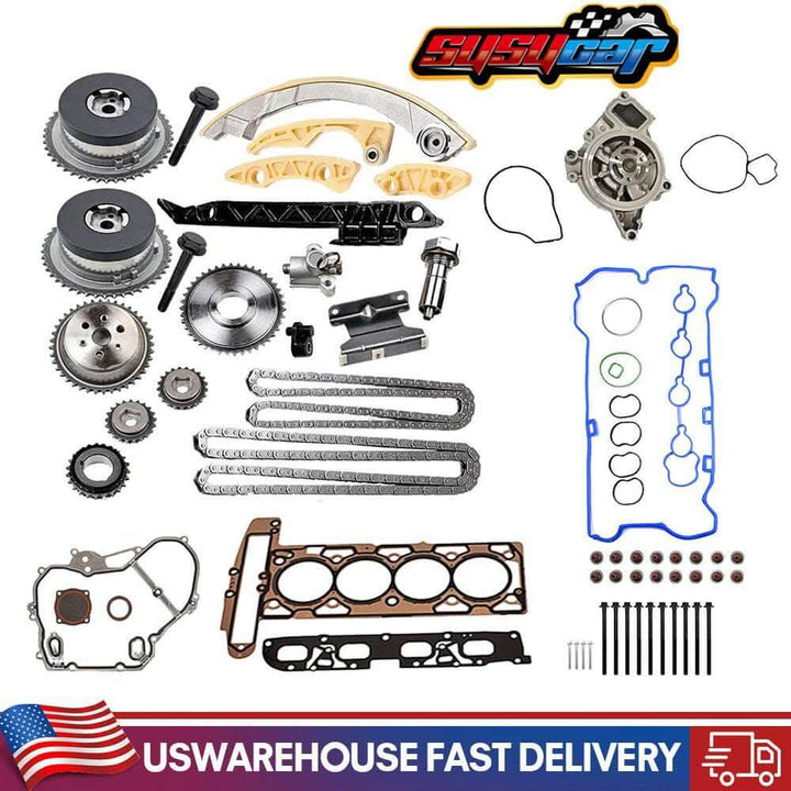 SUSUCAR Engine Timing Chain Kit Head Gasket Bolts Set Water Pump For Buick Chevrolet GMC Ecotec 2.2L 2.4L 2010-2016