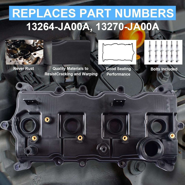Valve CoversEngine Valve Cover with Gasket Bolts & Oil Cap Compatible with 2007-2012 for Nissan Altima Sentra SE-R 2.5L Replace# 13264-JA00A 13270-JA00A