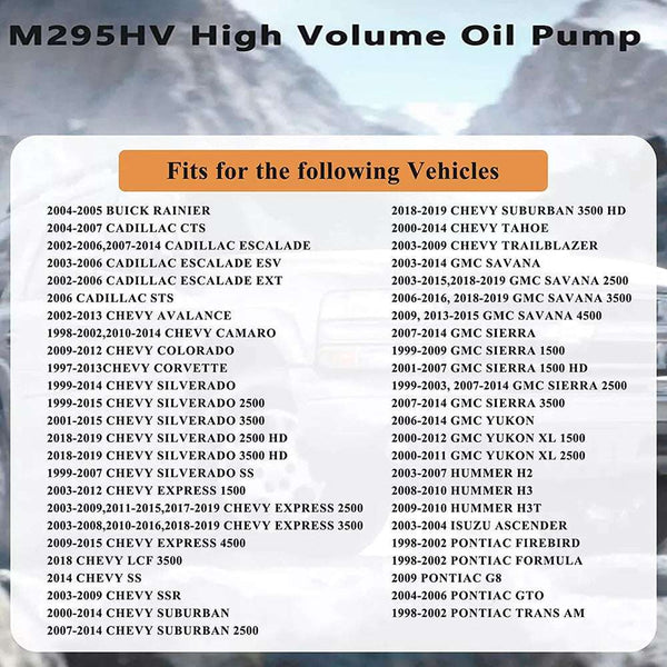 M295HV New Oil Pump For Chevy Chevrolet Silverado GMC LS1 LS2 LS6 4.8 5.3 5.7 6.0 Engines High Volume