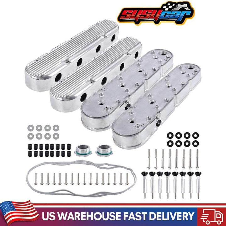 SUSUCAR Aluminum Valve Coil Mount Cover for Chevy Small Block SB V8 293 325 376 Aluminum Valve Covers - Silver LS1LS3 LS7