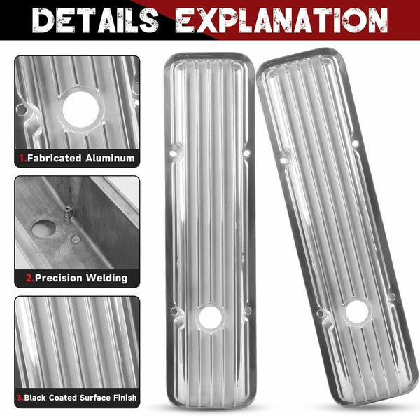 SUSUCAR Polished Aluminum Tall Valve Covers for Chevy SBC 283 302 305 327 350 400 1958-1986