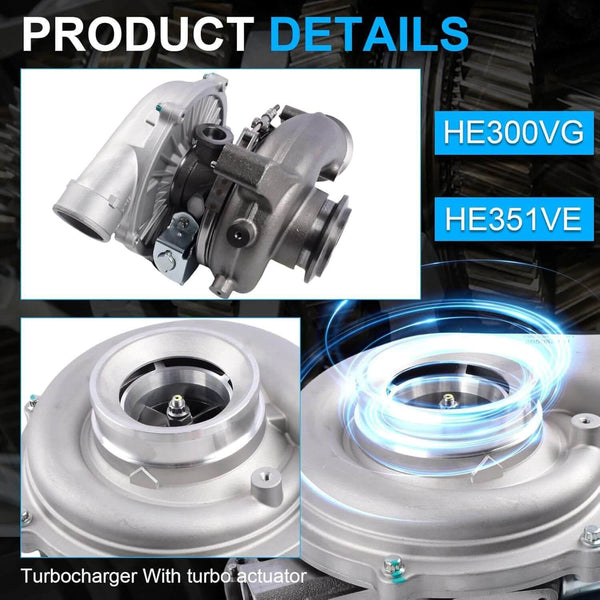 GT3782VA VGT Turbocharger for 2003-Early 2004 Ford 6.0L Power Stroke VGT solenoid and turbine detail