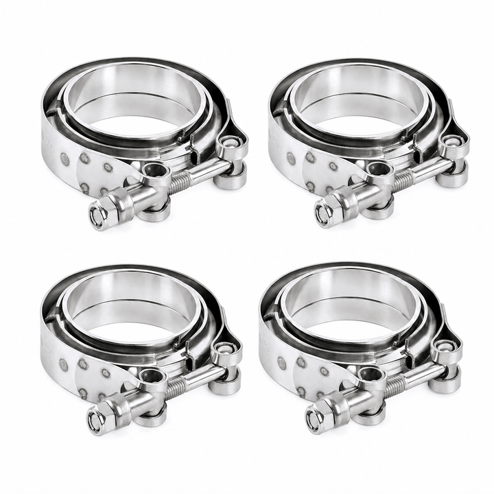4-Pack 2.5" 304 Stainless Steel V-Band Clamp & Flange Kits for Exhaust Pipes